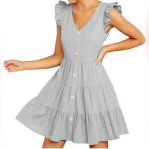 R. Vivimos Blue/Grey Ruffle Sleeve Dress
